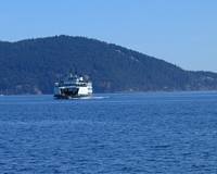 Blakely Island behind  a big ferry boat.